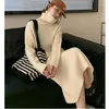 Women's Sweaters Autumn And Winter Long Over-the-knee Knitting Sweater Dress Children Internal Temperament Show Thin Coat