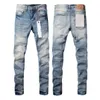 Purple designer Mens ksubi jeans Ripped Straight Regular Jeans Hip Hop Waist Washed Old Long black jeans stacked jeans