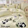 Ensembles de literie Ensemble coton Panda broderie housse de couette douce drap de lit élastique taies d'oreiller plates