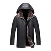 Frauenfell Kunstpelz Männer Lederjacke Faux Sheepell Coat Winter warmer Ledermantel Overtock Motorrad Leder Jacke Kapuze Plus Size