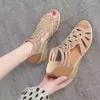 Dress Shoes 2023 Summer Real Soft Leather Roman Sandals Women's Chunky Heel Mom Fashion Outerwear Wedge