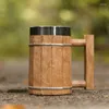 Tazze quadrate manico in legno tazza di birra tazza tazza da 600 ml in acciaio inossidabile e resina materiale ecologico Coffee wine bicchiere