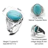 Natural Turquoise Stone Ring for Men 925 Sterling Silver Vintage Statement Oval Blue Mens Turkish Handmade Jewelry 231220