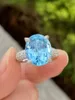 Cluster anneaux hjy2023 aquamarine fine bijoux pur 18k or naturel 7.11ct Gemone bleu