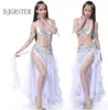 Djgrster 2018 Top Belly Dancing Giyim Oriental 3pcs Suit Bra Beltlong etek şifon göbek dans kostüm seti Performance3092041