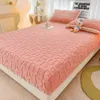 Wostar Warm Winter Plush Fitted Sheet Elastic Madrass Protector Cover Fluffy Coral Fleece Bedlaket Single Double Bed King Size 231221