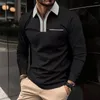 Men's Polos Casual Men Spring And Autumn Chest Pocket Sports Long Sleeve Lapel T-shirt European Size Polo Shirt