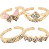 Cluster Rings 4 Pcs Children's Ring Toddler For Girls 3 Years Old Bulk Adjustable Jewelry Kids Metal Small Crystal