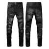 Jeans neri invecchiati con lettera di trapano a caldo stile americano High Street 8823 Fccc1