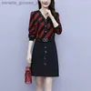 Zweiteiliger Kleid Fashion Korean Button Spleiß gefälschte zwei Stücke Kleid für Casucal Long Sle Printing V-Ausschnitt Kleider Frühling Frauen Kleidung L231221
