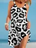 Casual Dresses Summer Fashion Print Holiday Beach Dress for Women 2024 Sexig rem ärmlösa lösa mini damer sundress vestidos