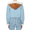 Kvinnors trenchrockar Tesco Blue Denim Lamb Wool Coat 2023 för kvinnor Autumn Winter Patchwork Single Breasted Short Jacket Female Streetwear