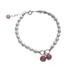 Bracciale con perline di perle d'acqua dolce di riso carino Strand Minar per le donne Braccialetti con ciondoli di ciliegia di cristallo di pietra naturale di colore rosa rosso all'ingrosso