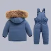 Enfants hiver chaud vers le bas vestes garçons combinaison enfants vêtements 2 pièces ensembles infantile salopette enfant en bas âge fille vêtements Snowsuit bébé Parka 231220