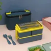 1400 ml Doppelschichtgesunde Material Lunchbox mit Gabel- und Löffel Mikrowellen -Bento -Kisten Tischgeschirr Set Lebensmittelspeicherbehälter 231221
