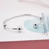 Bracelets de charme 925 en argent sterling ouvert bracelet lisse avec boules à vis pour femmes ajustement perles européennes bijoux