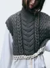 Gilets pour femmes printemps tricoté gilet col rond sans manches gris gilet épais pull décontracté femme hauts bureau