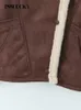 InsLucky Inverno Vintage Maillard Cappotto in lana d'agnello Couverture Tasca allentata Spessa Giacca calda Donna Y2K Moda Streetwear Capispalla 231221