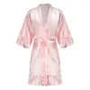 Women's Sleepwear Pink Bride Bridesmaid Wedding Short Robe Bath Gown Womens Kimono Yukata Nightgown Lady Sleepshirts Pajama Nightdress