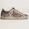 Designer Superstar Mixed Leather Casual Shoes Graffiti Leopard-tryck Sneakers Classic Do-Old Dirty Shoe Heel Suede Glitter Slide Mid-Top Women Män storlek 36-46