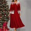 Abito a due pezzi Moda Natale Set a due pezzi Stampa fiocco di neve Cardigan lungo a slitta Cappotti Casual Abito lungo a trapezio allentato Elegante L231221