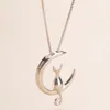 Mode chat lune pendentif collier charme argent or couleur lien chaîne collier pour animal de compagnie chanceux bijoux pour femmes cadeau Shellhard GA308231D