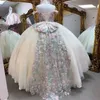 Champagne paillette chérie robe de bal de bal de quinceanera robe sur l'épaule applique en dentelle perle corset vestidos de 15 anos