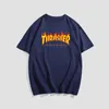 여름 뉴 남자 티셔츠 Thrasher2024 불꽃 레저 스포츠 탑 배치