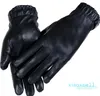 Luxe heren handschoenen knop pols solide echte lederen mannelijke winter rijdende handschoenen