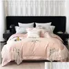 Set di biancheria da letto Set di biancheria da letto Rosa 1000Tc Cotone egiziano Fiori di lusso Ricamo in pizzo Set da sposa francese Piumino Er Federe Lenzuolo Dhmkr