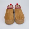 تسمان شببر Tazz slippers بذرة الخردل الكستناء فرو شريحة جلد جلد واحد الكلاسيكية Ultra mini منصة الشتاء