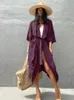 Robes 2022 sexy solid rétro violet long kimono saut-belted robe tunic femmes vêtements plus taille beahwear robes maxi a1053