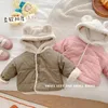 Casaco para baixo inverno crianças 0-5years crianças menino menina manga longa lã com capuz velo engrossar quente cardigan outerwear roupas de neve