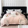 Set di biancheria da letto Set di biancheria da letto Rosa 1000Tc Cotone egiziano Fiori di lusso Ricamo in pizzo Set da sposa francese Piumino Er Federe Lenzuolo Dhmkr