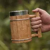 Tasses carrées carrées en bois tasse de bière tasse de bière 600 ml en acier inoxydable et en résine matériaux écologiques