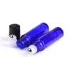 650 st Cobalt Blue Glass Essential Oil Roller flaskor 1 3oz med SS Glass Roller Balls Parfyes Lip Balms Roll på flaskor 10 ml CPCFC