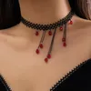 Girocollo KMVEXO Collane di pizzo moda per le donne Collana vintage sexy clavicola Y2K Perline rosse Accessori per gioielli con collo gotico per ragazza