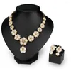 Necklace Earrings Set Women Earring Faux Pearl Flower Elegant Rhinestone Bride Kit For