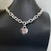 2024 Designer 925 Sterling Argent T Famille Pêche Coeur Pendentif Chaîne Épaisse OT Collier Femmes En Forme De Coeur Clavicule Ajustable Tempérament Style Polyvalent MLB8