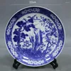 Dekorativa figurer Antiksamling Blue and White Pine Bambu Plum Pattern Ceramic Plate Home Interior Dekoration Ornament