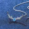 Pendant Necklaces Cute Small Deer Pendants Necklace Blue Crystal White Zircon Water Drop For Women Silver Color Chain Christmas Jewelry