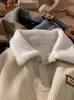 余分な大きなスポーツシャツの女性のレトロな濃厚で温かいパーカー女性冬の渦巻きポロ襟花フローラル女性カジュアルデニムフーディー231221