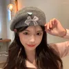 Berets Cute Bow Grey Caps Autumn And Winter Plush Knitted Bud Painter Hat Korean Showing Face Small Ins Versatile Women's Hats