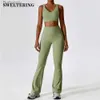 Active Set 2 Pieces Women Tracksuit Yoga Set Workout Sportwear Gym Clothing Fitness Long Sle Crop Top High midje Leggings Sports Sitsl231221