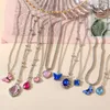 Anhänger Halsketten 5 Stück Blaue Wassertropfen Schmetterling Halskette Frauen Rosa Zirkonia Kristall Sommer Modeschmuck