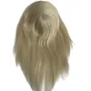 16 Inches European Virgin Human Hair Replacement Blonde Color 613# Toupee 120% Density 7x9 PU Topper for Black Woman