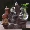 Porta bruciatore di incenso riflusso in ceramica piccolo monaco piccolo Buddha cascata in legno di sandalo incensiere creativi decorazioni per la casa con 10 coni Dro2257