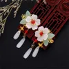 Pinces à cheveux Hanfu chinois, 2 pièces, épingles à cheveux en strass, fleur, Barrettes roses, pompon en cristal, accessoires pour enfants, bijoux