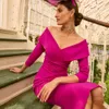 Nouveau designer Fuchsia mère de la robe de mariée 2024 col en V manches 3/4 robes de soirée d'invité de mariage plis thé longueur robe de fête de mariage