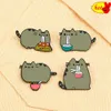 Fat Cat Eating Noodles Enamel Pins Cartoon Animal Broochs Women Men Jeans Coat Lapel Pin Badge Jewelry Gift for Friend Wholesale